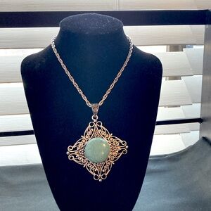 Vintage Boho Southwest Inspired Silver Tone Necklace with Faux Turquoise